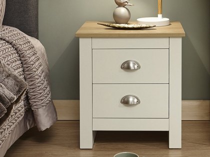 GFW Lancaster Cream and Oak 2 Drawer Bedside Cabinet (Flat Packed)