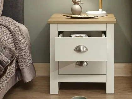 GFW Lancaster Cream and Oak 2 Drawer Bedside Table