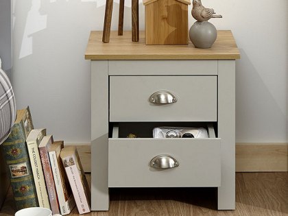 GFW Lancaster Grey and Oak 2 Drawer Bedside Cabinet (Flat Packed)
