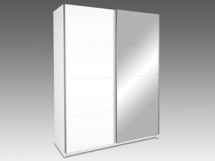Harmony Dallas White High Gloss 1 Mirror Sliding Door Large Double Wardrobe (Flat Packed)