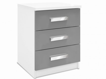 Harmony Moritz Grey High Gloss and White 3 Drawer Bedside Cabinet (Flat Packed)