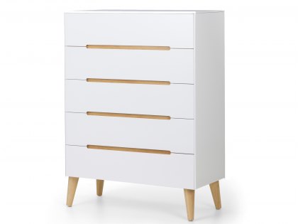 Julian Bowen Alicia White and Oak 5 Drawer Chest of Drawers (Flat Packed)