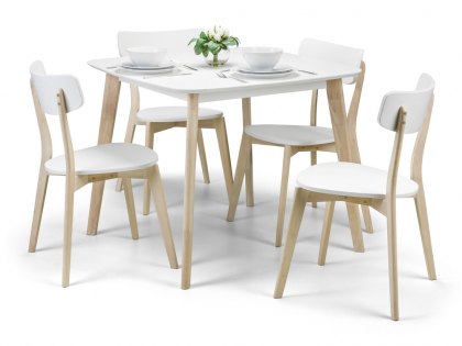 Julian Bowen Casa 90cm Square White and Limed Oak Dining Table and 4 Chairs Set