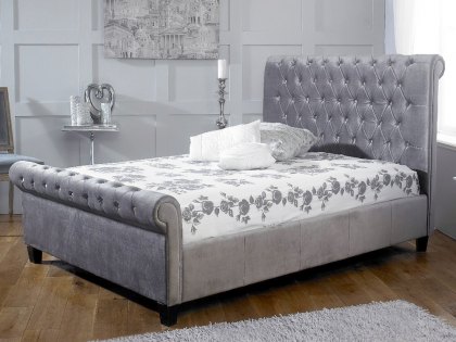 Limelight Orbit 4ft6 Double Silver Velvet Upholstered Fabric Bed Frame