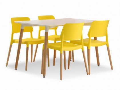 LPD Fraser White Dining Table and 4 Riva Yellow Chairs