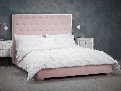 LPD Meribel 4ft6 Double Pink Velvet Upholstered Fabric Bed Frame