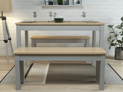 LPD Ohio Grey and Oak Dining Table with 2 Bench Set