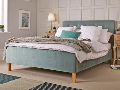 LPD Pierre 4ft6 Double Aqua Blue Velvet Upholstered Fabric Bed Frame
