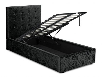 LPD Rimini 3ft Single Black Crushed Velvet Glitz Upholstered Fabric Ottoman Bed Frame