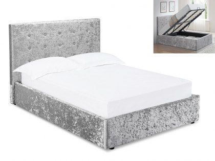 LPD Rimini 4ft6 Double Silver Crushed Velvet Glitz Upholstered Fabric Ottoman Bed Frame