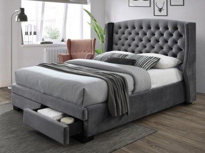 Sareer Ambassador 5ft King Size Dark Grey Upholstered Fabric 2 Drawer Bed Frame