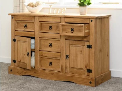 Seconique Corona Pine 2 Door 5 Drawer Wooden Sideboard