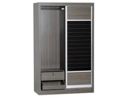 Seconique Lisbon Black Wood Grain Effect Sliding Door Double Wardrobe