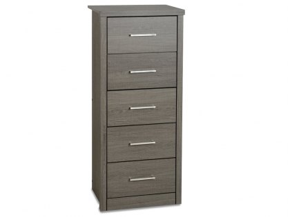 Seconique Lisbon Black Wood Grain Effect 5 Drawer Tall Narrow Chest of Drawers (Flat Packed)