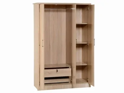 Seconique Lisbon Light Oak Effect 3 Door 1 Mirror Triple Wardrobe