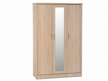 Seconique Lisbon Light Oak Effect 3 Door 1 Mirror Triple Wardrobe (Flat Packed)