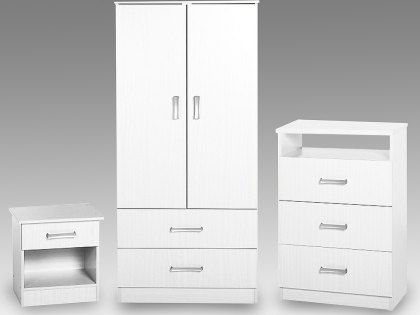 Seconique Polar White 3 Piece Bedroom Furniture Package (Flat Packed)