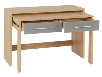 Seconique Seville Grey High Gloss and Oak 2 Drawer Computer Desk (Flat Packed)