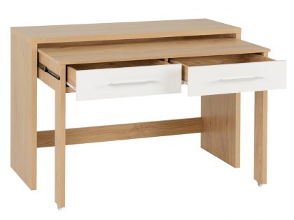 Seconique Seville White High Gloss and Oak 2 Drawer Computer Desk (Flat Packed)