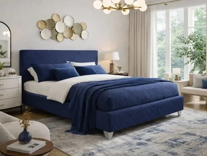 Time Living Brooklyn Blue Fabric Bed Frame