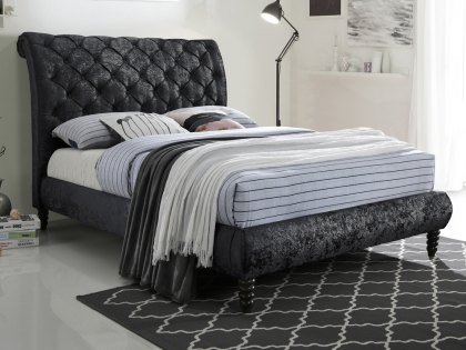 Time Living Venice 4ft6 Double Black Crushed Velvet Upholstered Fabric Bed Frame