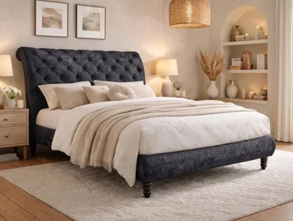 Time Living Venice Black Crushed Velvet Bed Frame Time Living Venice Black Crushed Velvet Bed Frame
