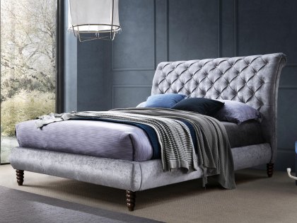 Time Living Venice 4ft6 Double Grey Crushed Velvet Upholstered Fabric Bed Frame