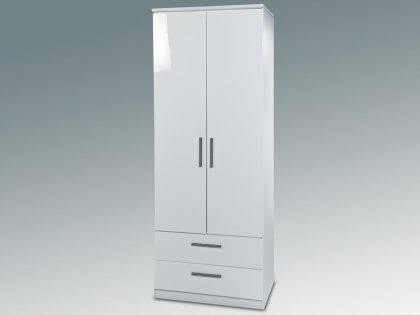 Welcome 2ft6 Knightsbridge White High Gloss 2 Door 2 Drawer Double Wardrobe (Assembled)