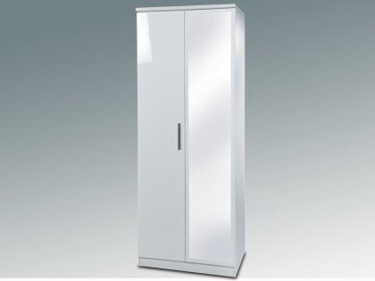 Welcome 2ft6 Knightsbridge White High Gloss 2 Door Tall Mirrored Double Wardrobe (Assembled)