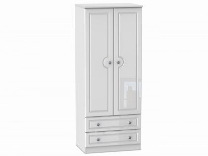 Welcome 2ft6 Pembroke White High Gloss 2 Door 2 Drawer Double Wardrobe (Assembled)