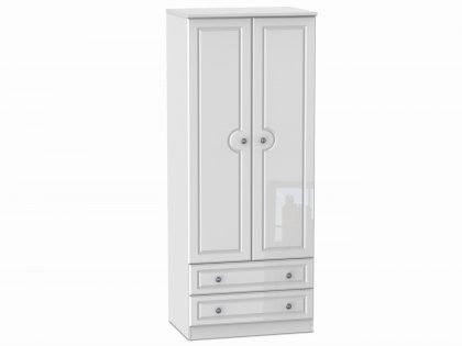 Welcome 2ft6 Pembroke White High Gloss 2 Door 2 Drawer Tall Double Wardrobe (Assembled)