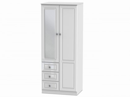 Welcome 2ft6 Pembroke White High Gloss 2 Door 3 Drawer Mirrored Double Wardrobe (Assembled)