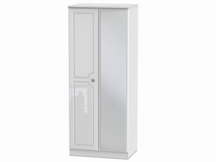 Welcome 2ft6 Pembroke White High Gloss 2 Door Tall Mirrored Double Wardrobe (Assembled)