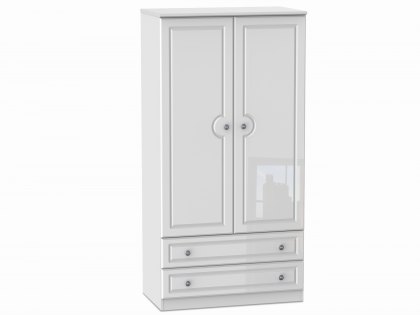 Welcome 3ft Pembroke White High Gloss 2 Door 2 Drawer Double Wardrobe (Assembled)