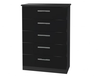 Welcome Knightsbridge Black High Gloss 5 Drawer Chest of Drawers (Assembled)