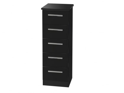 Welcome Knightsbridge Black High Gloss 5 Drawer Tall Narrow Chest of Drawers (Assembled)