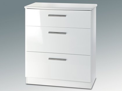 Welcome Knightsbridge White High Gloss 3 Drawer Deep Low Chest of Drawers (Assembled)