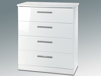 Welcome Knightsbridge White High Gloss 4 Drawer Chest of Drawers (Assembled)