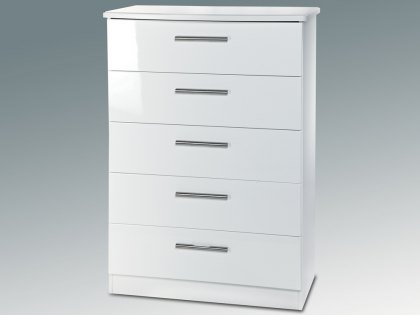 Welcome Knightsbridge White High Gloss 5 Drawer Chest of Drawers (Assembled)