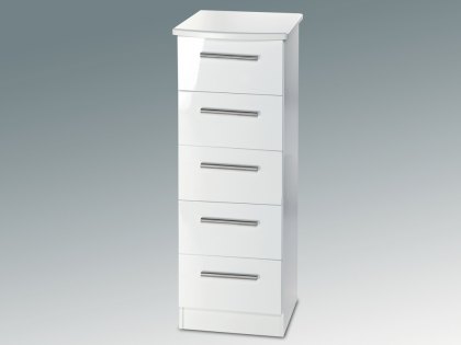 Welcome Knightsbridge White High Gloss 5 Drawer Tall Narrow Chest of Drawers (Assembled)
