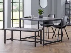 Julian Bowen Julian Bowen Staten 120cm Concrete Effect Dining Table with 2 Black Chairs and Bench Set