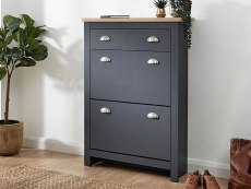 GFW GFW Lancaster Slate Blue and Oak 2 Door 1 Drawer Shoe Cabinet (Flat Packed)