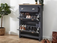 GFW GFW Lancaster Slate Blue and Oak 2 Door 1 Drawer Shoe Cabinet (Flat Packed)