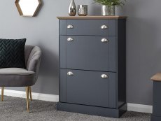 GFW GFW Kendal Deluxe Slate Blue and Oak 2 Door 1 Drawer Shoe Cabinet (Flat Packed)