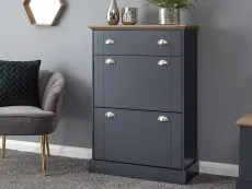 GFW GFW Kendal Deluxe Slate Blue and Oak 2 Door 1 Drawer Shoe Cabinet