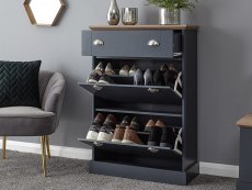 GFW GFW Kendal Deluxe Slate Blue and Oak 2 Door 1 Drawer Shoe Cabinet (Flat Packed)