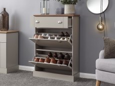 GFW Kendal Deluxe Grey and Oak 2 Door 1 Drawer Shoe Cabinet (Flat Packed)