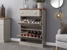 GFW GFW Kendal Deluxe Grey and Oak 2 Door 1 Drawer Shoe Cabinet (Flat Packed)