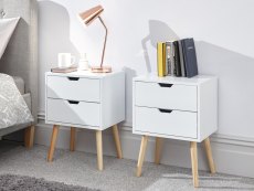 GFW Nyborg 2 Drawer White Set of 2 Bedside Cabinets (Flat Packed)