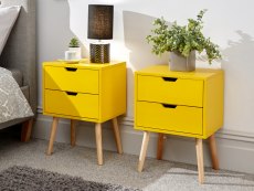 GFW Nyborg 2 Drawer Yellow Set of 2 Bedside Cabinets (Flat Packed)
